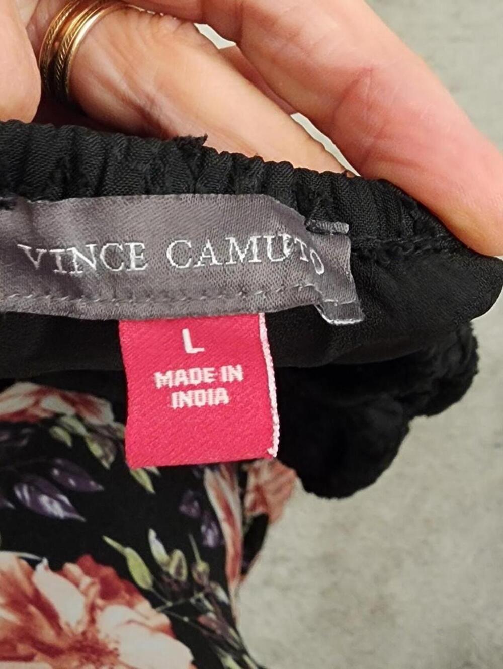 Vince Camuto black off-the-shoulder floral lace blouse with ruffled tie-sleeves. - Picture 7 of 7